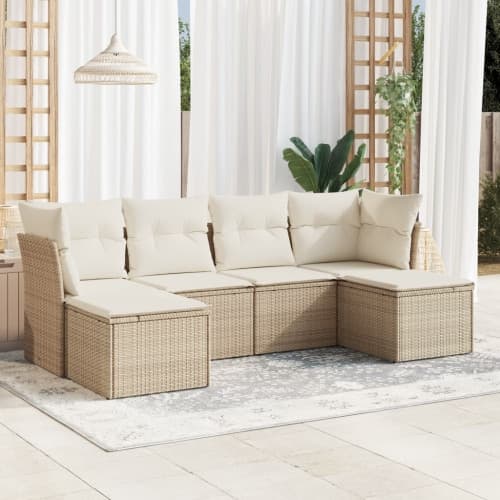 Soffgrupp för trädgården med dynor 6 delar beige konstrotting
