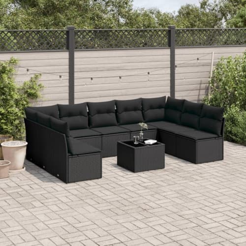 Loungegrupp 10 delar med svarta dynor konstrotting
