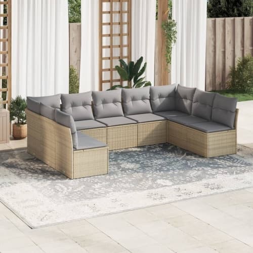 Soffgrupp för trädgården med dynor 9 delar beige konstrotting