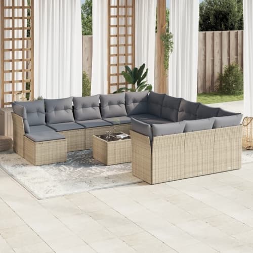 Soffgrupp för trädgården med dynor 13 delar beige konstrotting