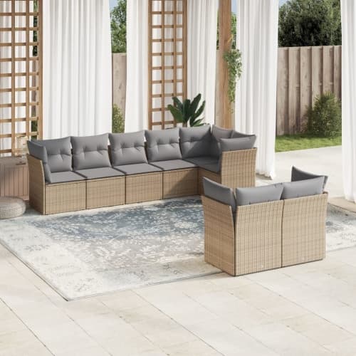 Matgrupp för trädgården med dynor 8 delar beige konstrotting