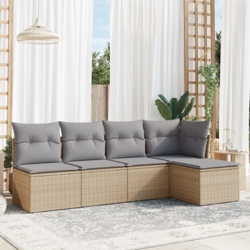 Soffgrupp för trädgården med dynor 5 delar beige konstrotting