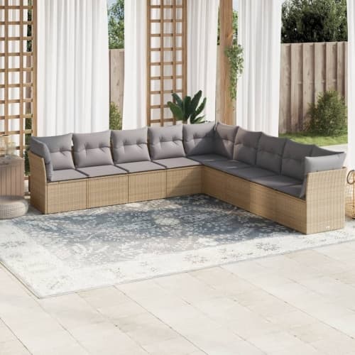 Soffgrupp för trädgården med dynor 9 delar beige konstrotting