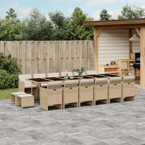 Matgrupp för trädgården med dynor 17 delar beige konstrotting