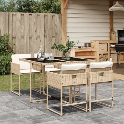 Matgrupp för trädgården med dynor 5 delar beige konstrotting