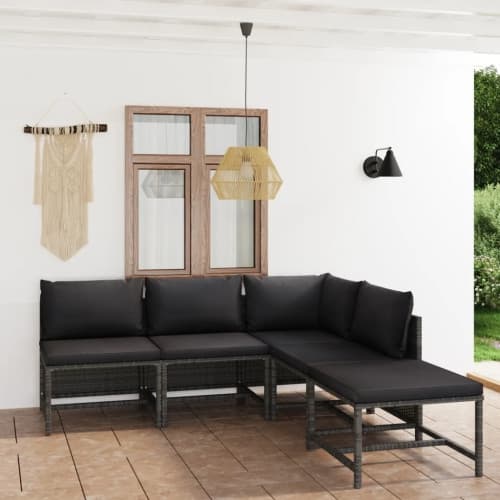 Loungegrupp för trädgården med dynor 5 delar konstrotting grå