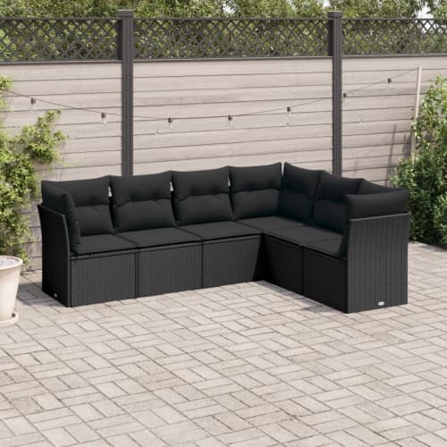 Loungegrupp med dynor 6 delar svart konstrotting