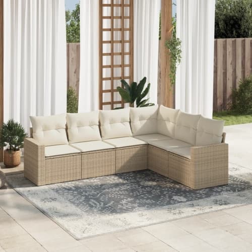 Soffgrupp för trädgården med dynor 6 delar beige konstrotting