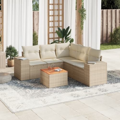 Soffgrupp för trädgården med dynor 6 delar beige konstrotting