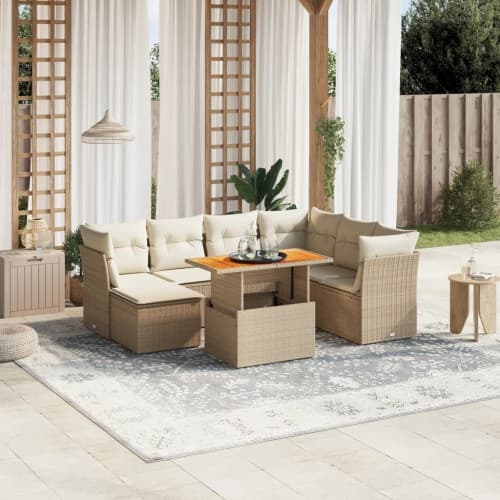 Matgrupp för trädgården med dynor 8 delar beige konstrotting