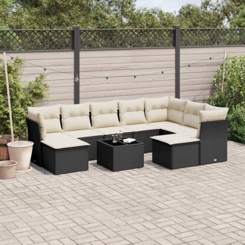Loungegrupp 10 delar med svarta dynor konstrotting