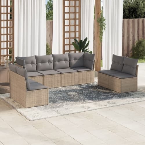 Matgrupp för trädgården med dynor 8 delar beige konstrotting