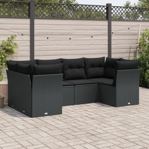 Loungegrupp med dynor 6 delar svart konstrotting