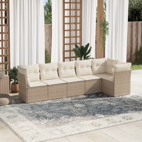 Soffgrupp för trädgården med dynor 6 delar beige konstrotting