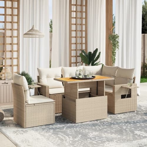 Soffgrupp för trädgården med dynor 6 delar beige konstrotting