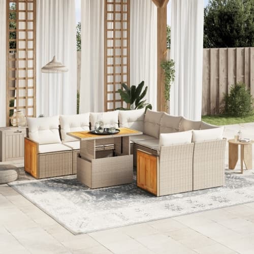 Soffgrupp för trädgården med dynor 9 delar beige konstrotting