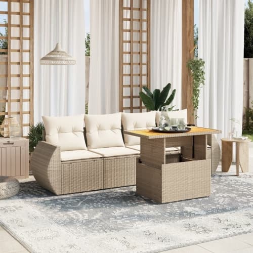 Soffgrupp för trädgården med dynor 5 delar beige konstrotting