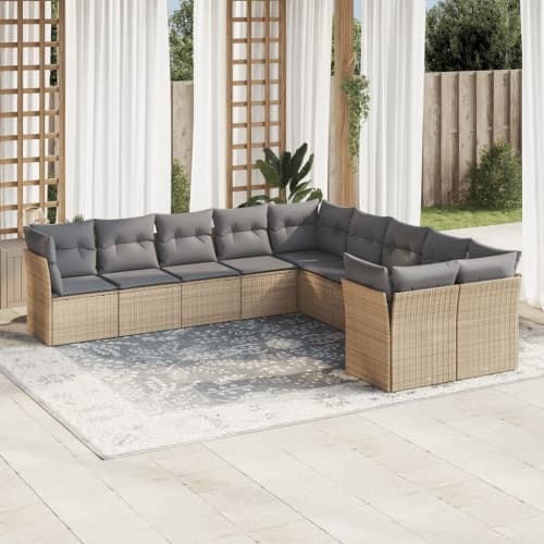 Soffgrupp för trädgård med dynor 10 delar beige konstrotting