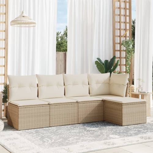 Soffgrupp för trädgården med dynor 5 delar beige konstrotting