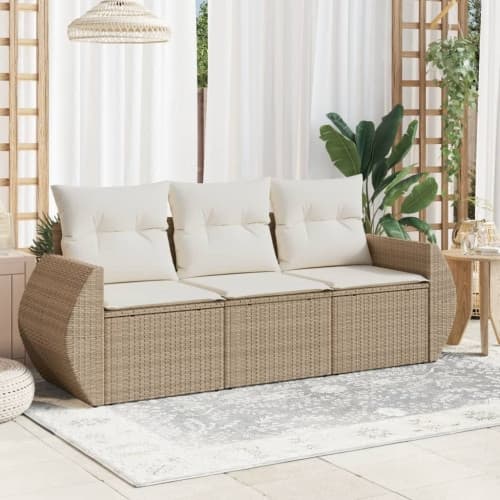 Soffgrupp för trädgården 3 delar med dynor beige konstrotting