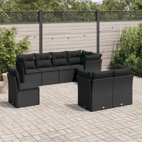 Loungegrupp för trädgården med dynor 8 delar svart konstrotting