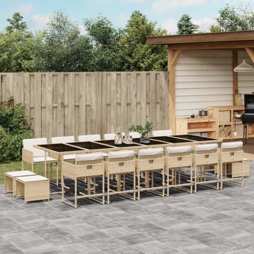 Matgrupp för trädgården med dynor 17 delar beige konstrotting