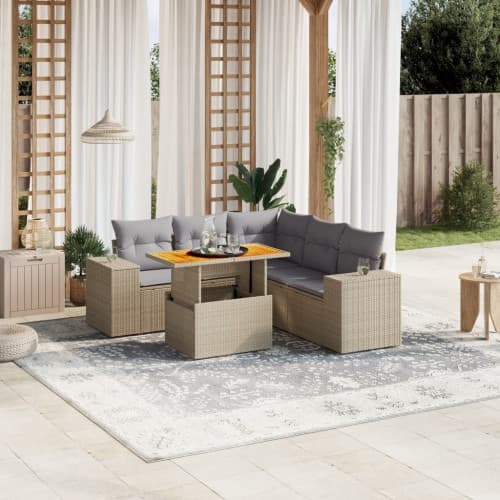 Soffgrupp för trädgården med dynor 6 delar beige konstrotting