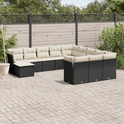 Loungegrupp med dynor 12 delar svart konstrotting