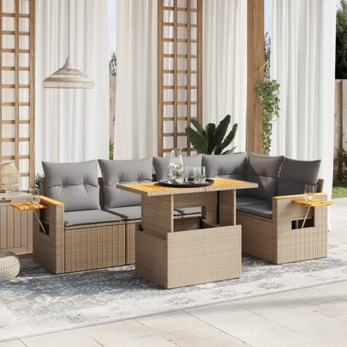 Soffgrupp för trädgården med dynor 6 delar beige konstrotting