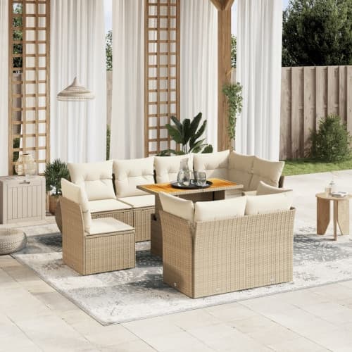 Soffgrupp för trädgården med dynor 9 delar beige konstrotting