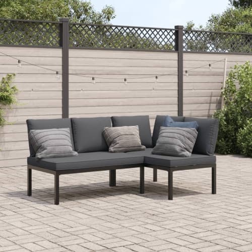 Trädgårdssoffa med dynor 2 delar svart aluminium