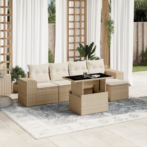 Soffgrupp för trädgården med dynor 6 delar beige konstrotting