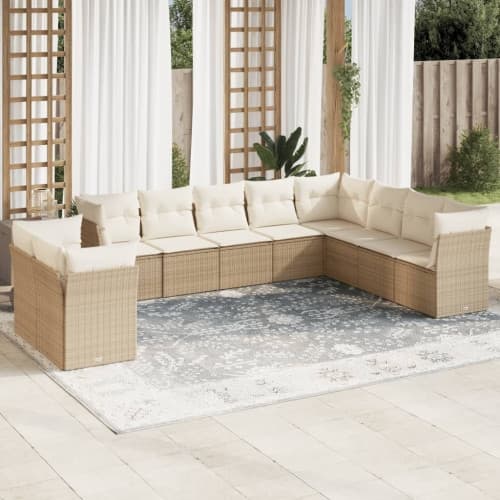 Soffgrupp för trädgård med dynor 10 delar beige konstrotting