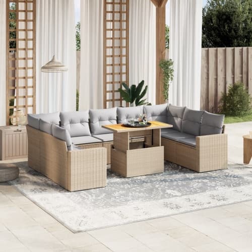 Soffgrupp för trädgård med dynor 10 delar beige konstrotting