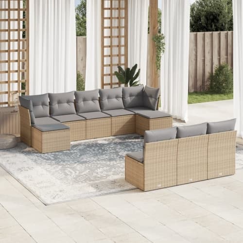 Soffgrupp för trädgård med dynor 10 delar beige konstrotting