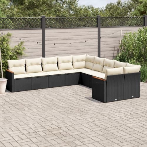 Loungegrupp 10 delar med svarta dynor konstrotting