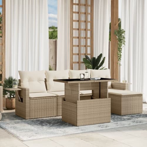 Soffgrupp för trädgården med dynor 6 delar beige konstrotting