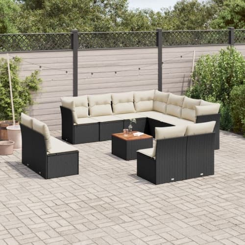 Loungegrupp med dynor 12 delar svart konstrotting