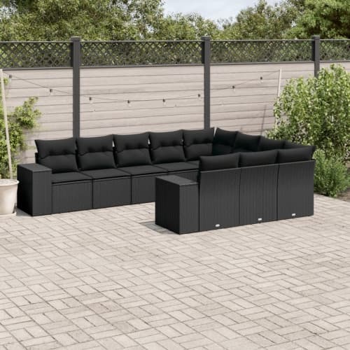 Loungegrupp 10 delar med svarta dynor konstrotting