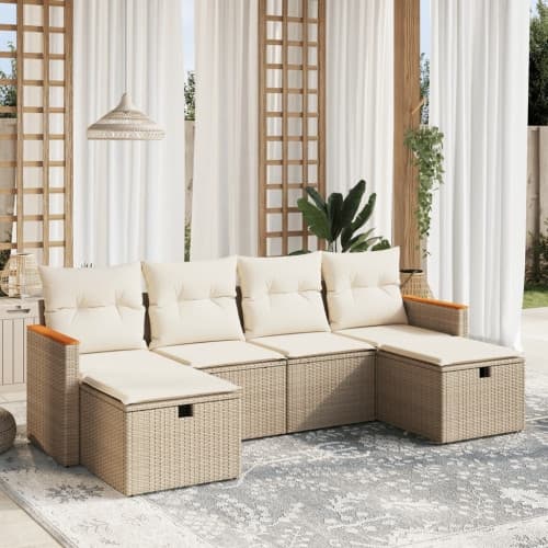 Soffgrupp för trädgården med dynor 6 delar beige konstrotting
