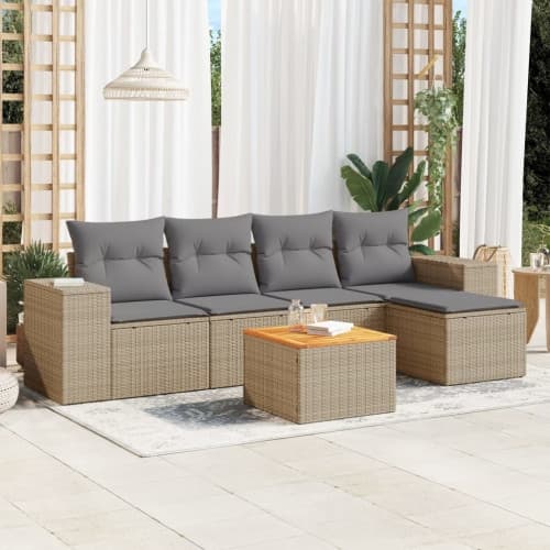 Soffgrupp för trädgården med dynor 6 delar beige konstrotting