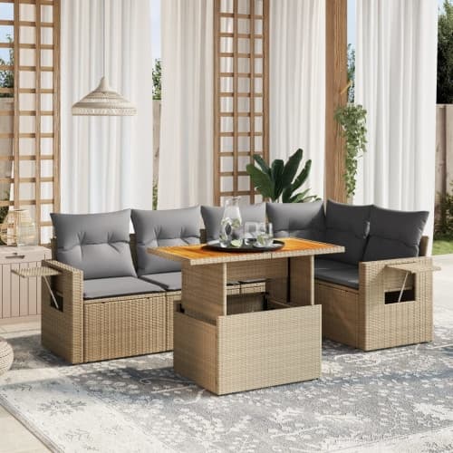 Soffgrupp för trädgården med dynor 6 delar beige konstrotting