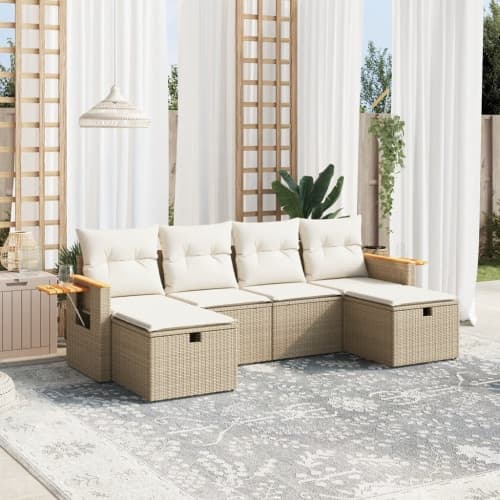 Soffgrupp för trädgården med dynor 6 delar beige konstrotting
