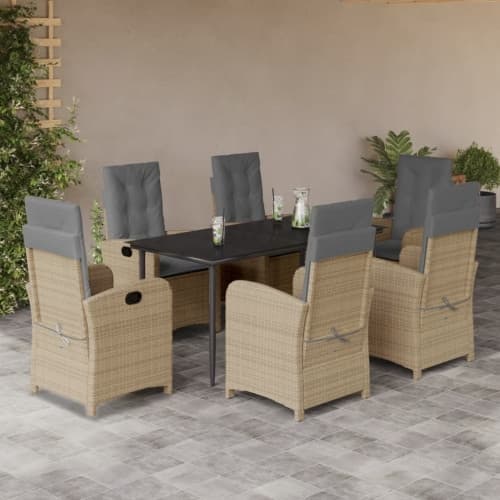 Matgrupp för trädgården med dynor 7 delar mixbeige konstrotting