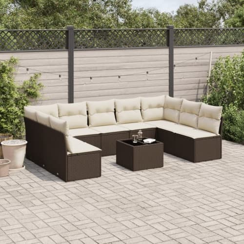 Loungegrupp 10 delar med brun dynor konstrotting