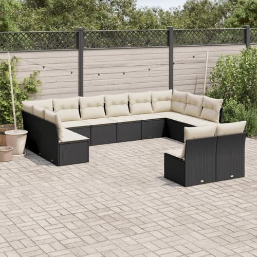 Loungegrupp med dynor 12 delar svart konstrotting