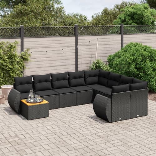 Loungegrupp 10 delar med svarta dynor konstrotting