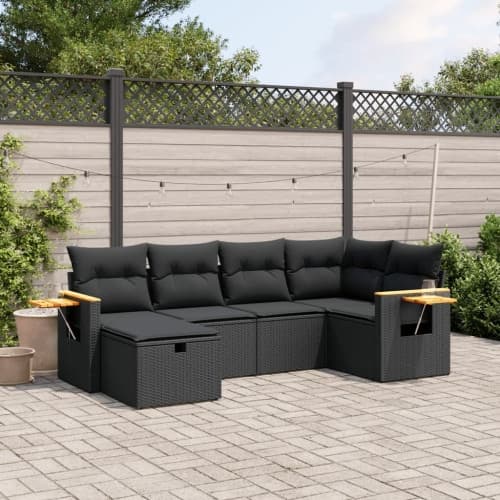 Loungegrupp med dynor 6 delar svart konstrotting