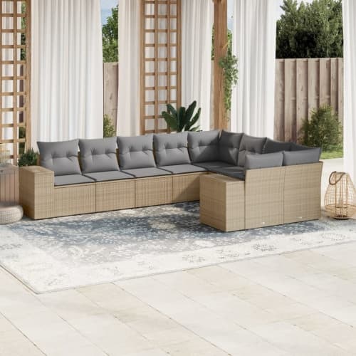 Soffgrupp för trädgården med dynor 9 delar beige konstrotting