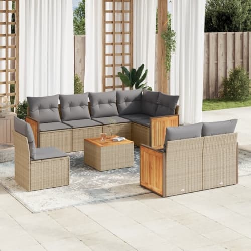 Soffgrupp för trädgården med dynor 9 delar beige konstrotting